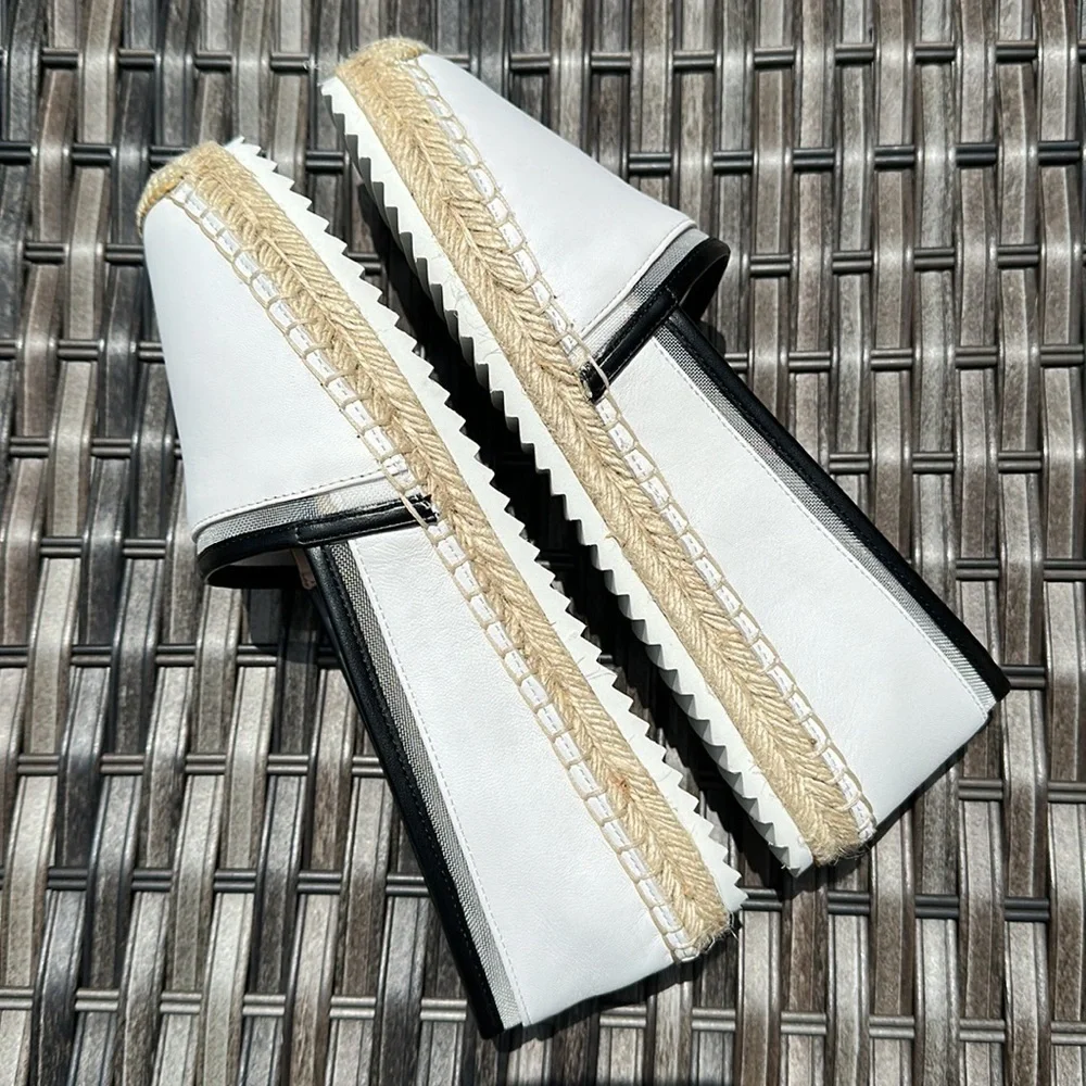 KARL LAGERFELD PARIS Alaine White/Black Nappa Leather Espadrilles